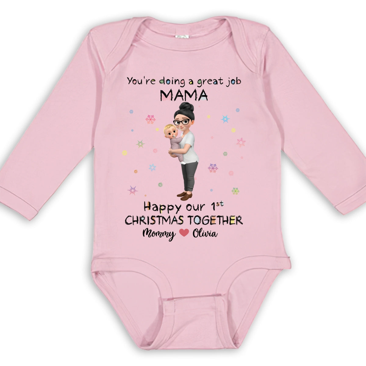 Mommy And Baby 1st Christmas - Personalized Custom Long Sleeve Baby Onesie