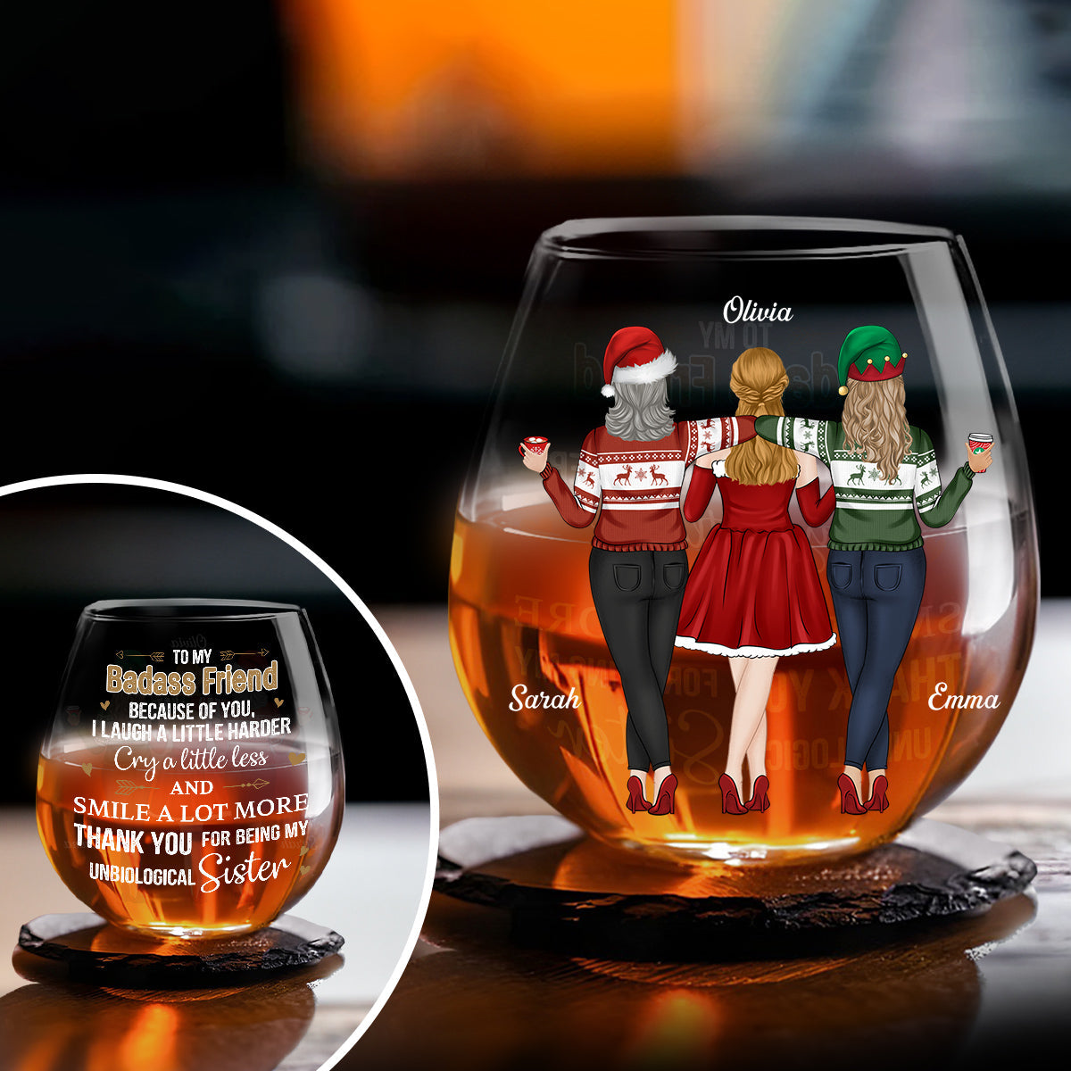 Because Of You I Laugh A Little Harder - Personalized Custom Wine Glass