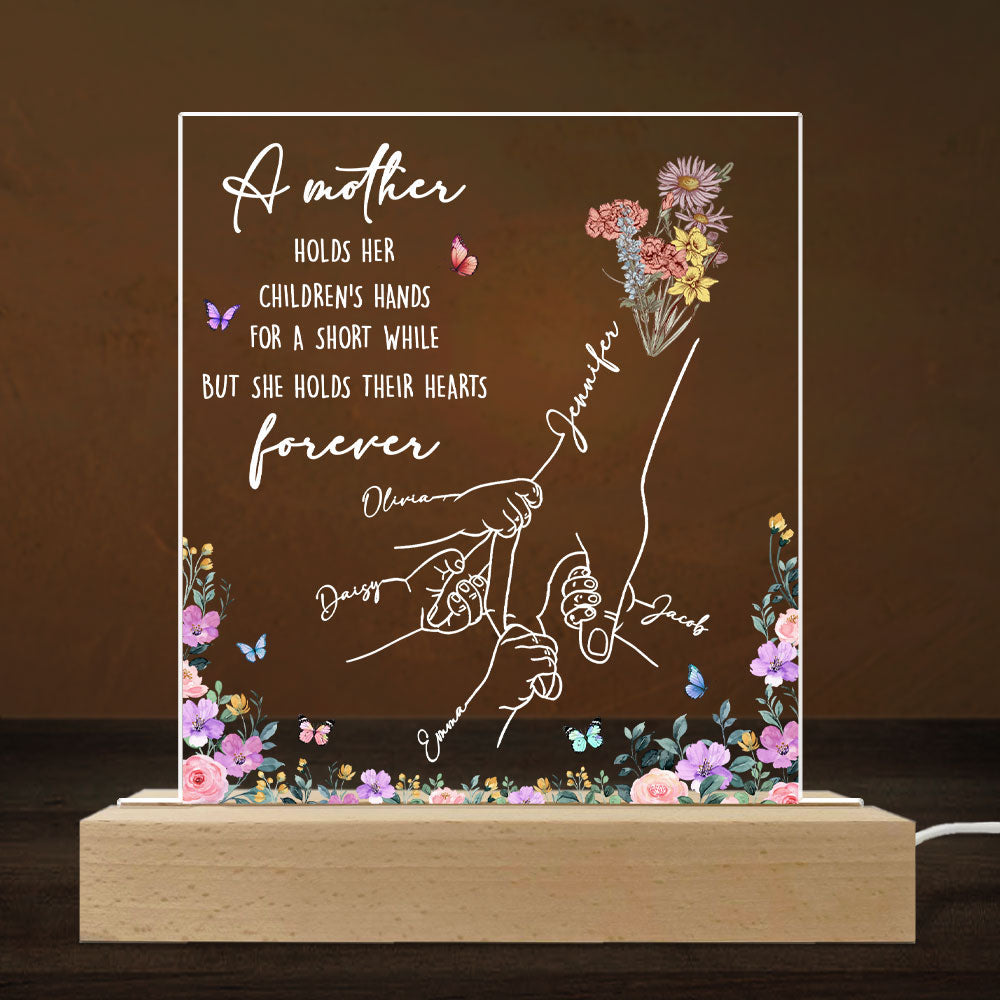 Mother Holds Her Children Heart Forever - Personalized Custom LED Light