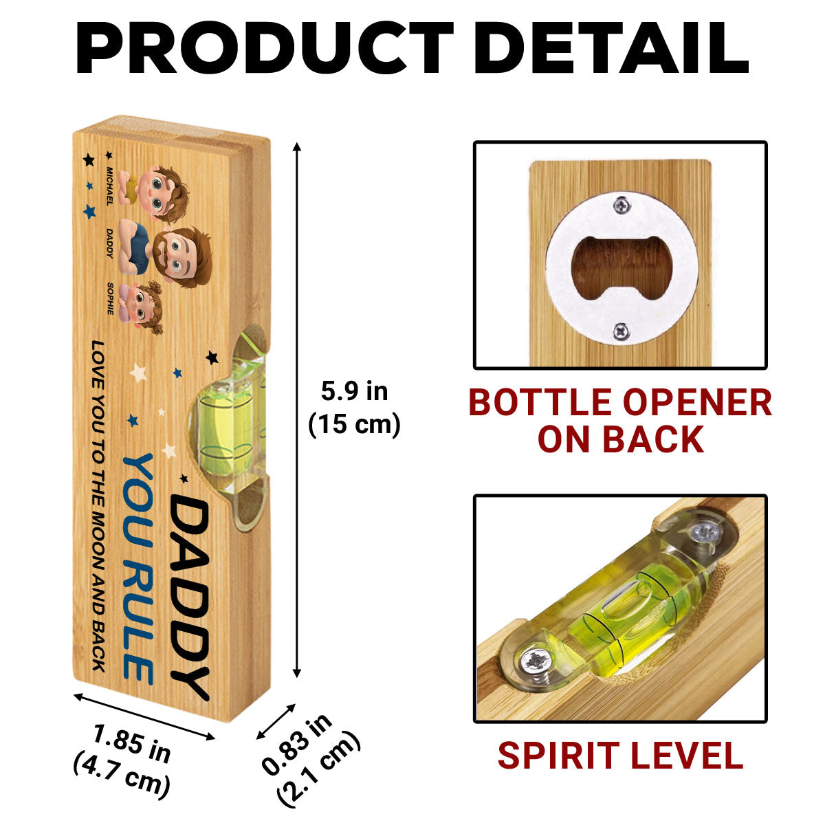 Dad You Rule - Personalized Custom Wooden Spirit Level Bottle Opener