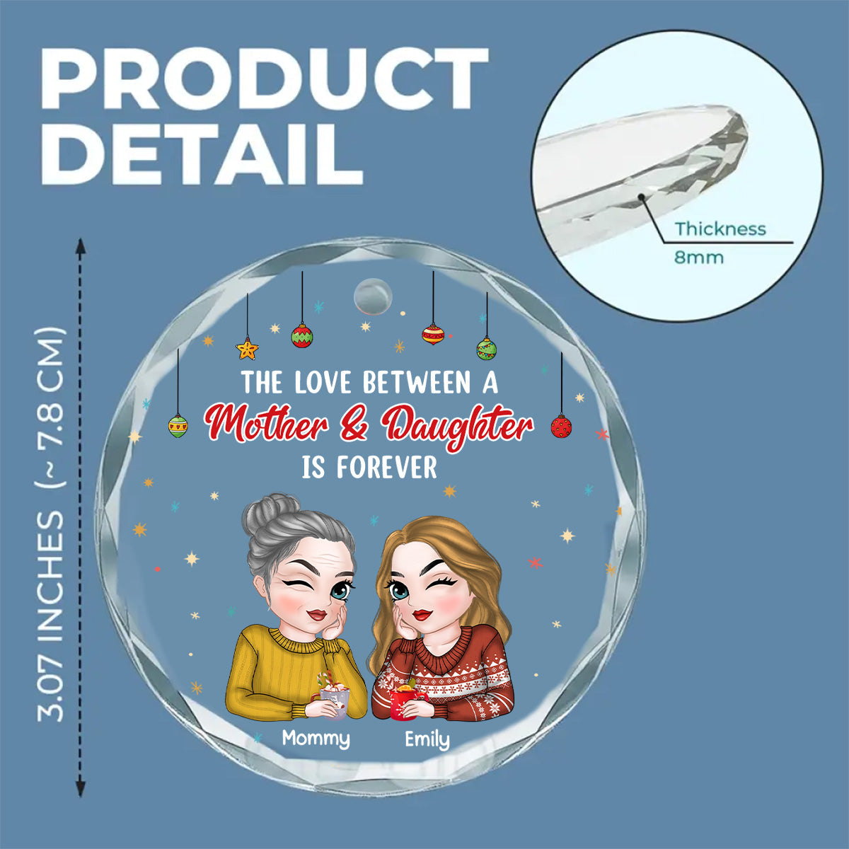 The Love Between A Mother And Daughter - Personalized Custom Glass Ornament