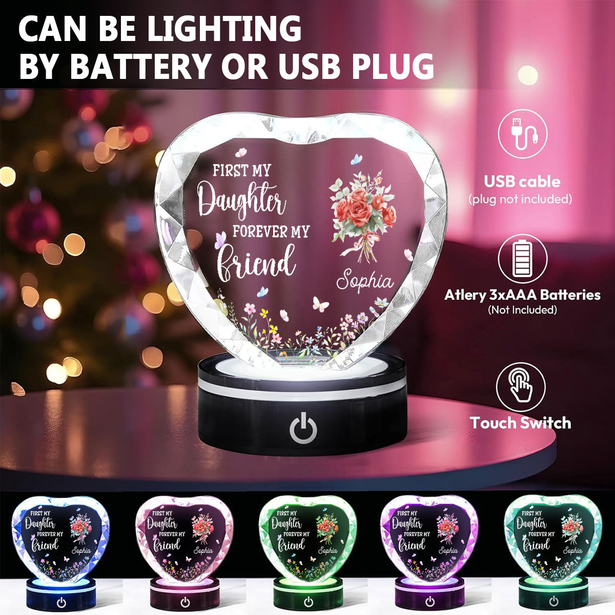 First My Daughter Forever My Friend - Personalized Custom Crystal Led Light