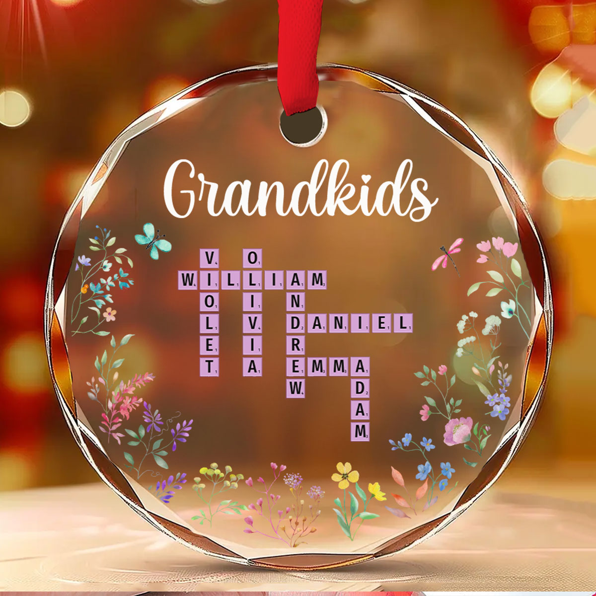 Custom Name Grandkids Family Besties Coworkers Crossword Puzzle - Personalized Custom Glass Ornament