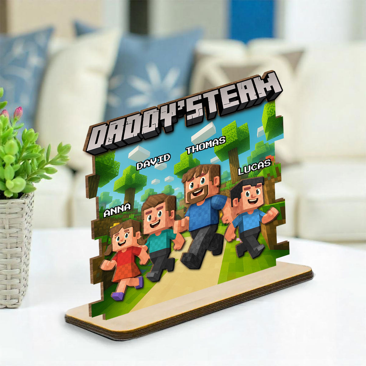Dad Team - Personalized Custom 2-Layer Wood Plaque With Flat Base