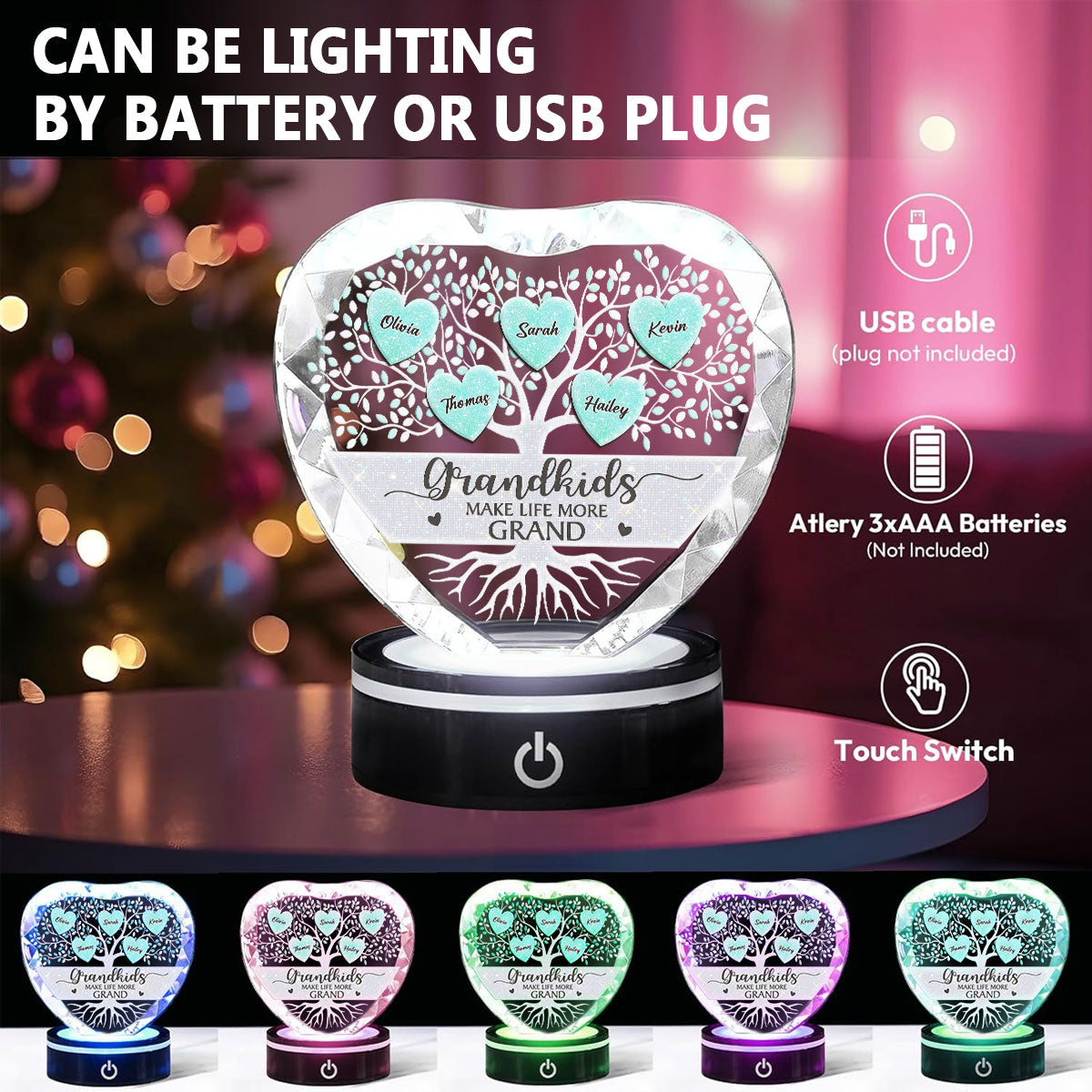 Lovely Grandkids - Personalized Custom Crystal Led Light