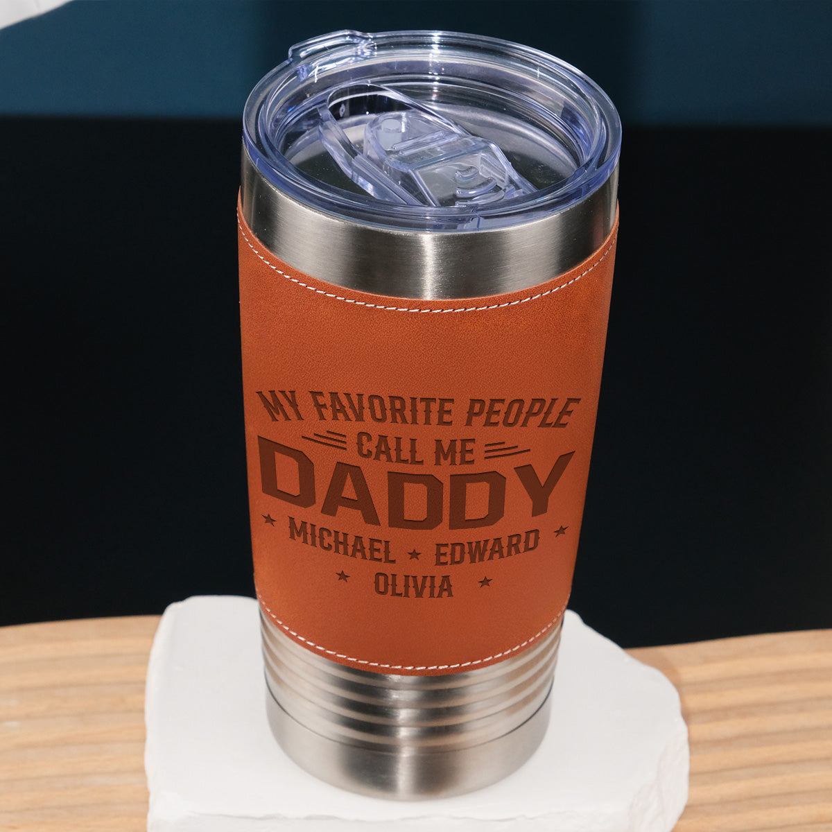 My Beloved People Call Me Daddy - Personalized Custom Engraved Leather Tumbler
