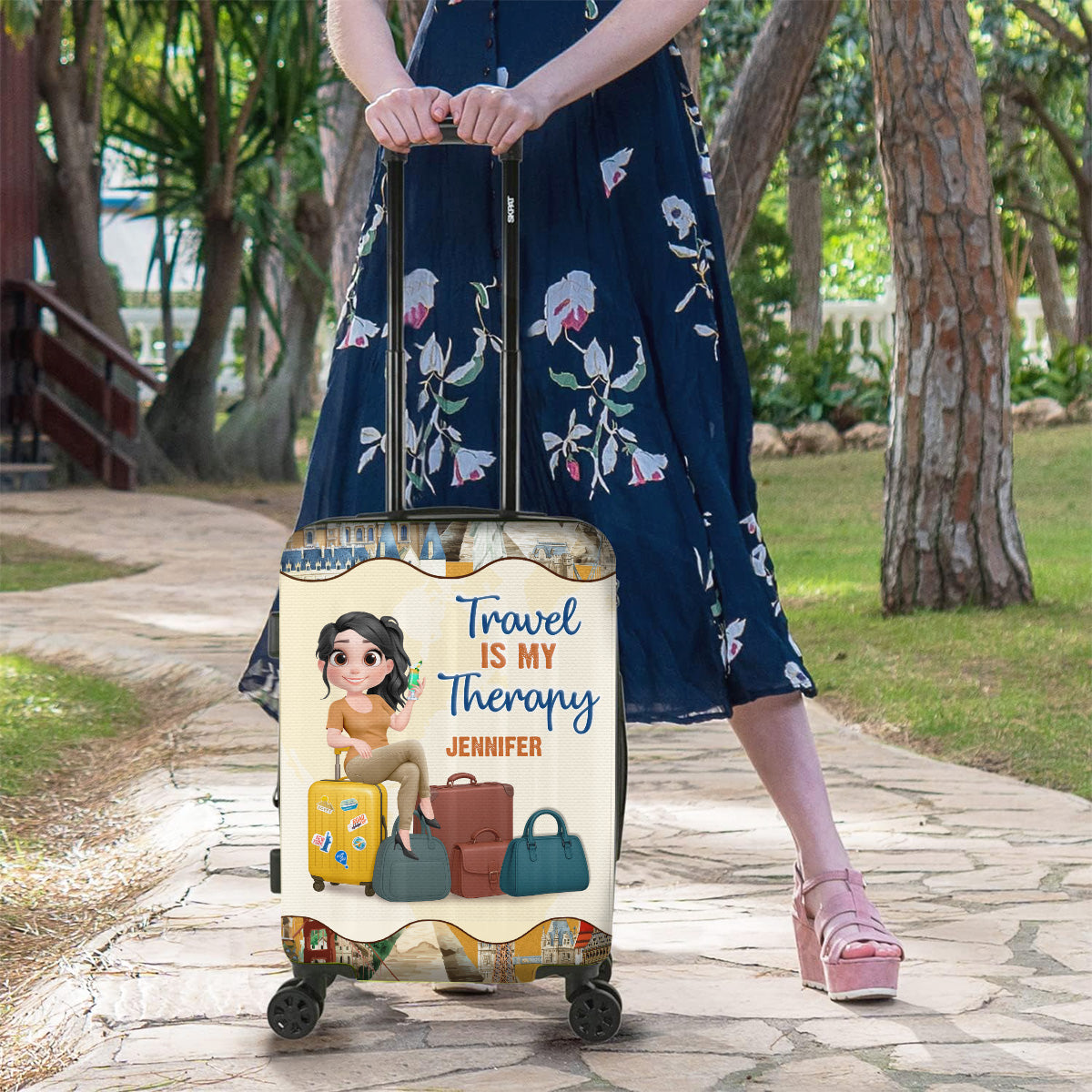 Travel Is My Therapy Cartoonize - Personalized Custom Luggage Cover