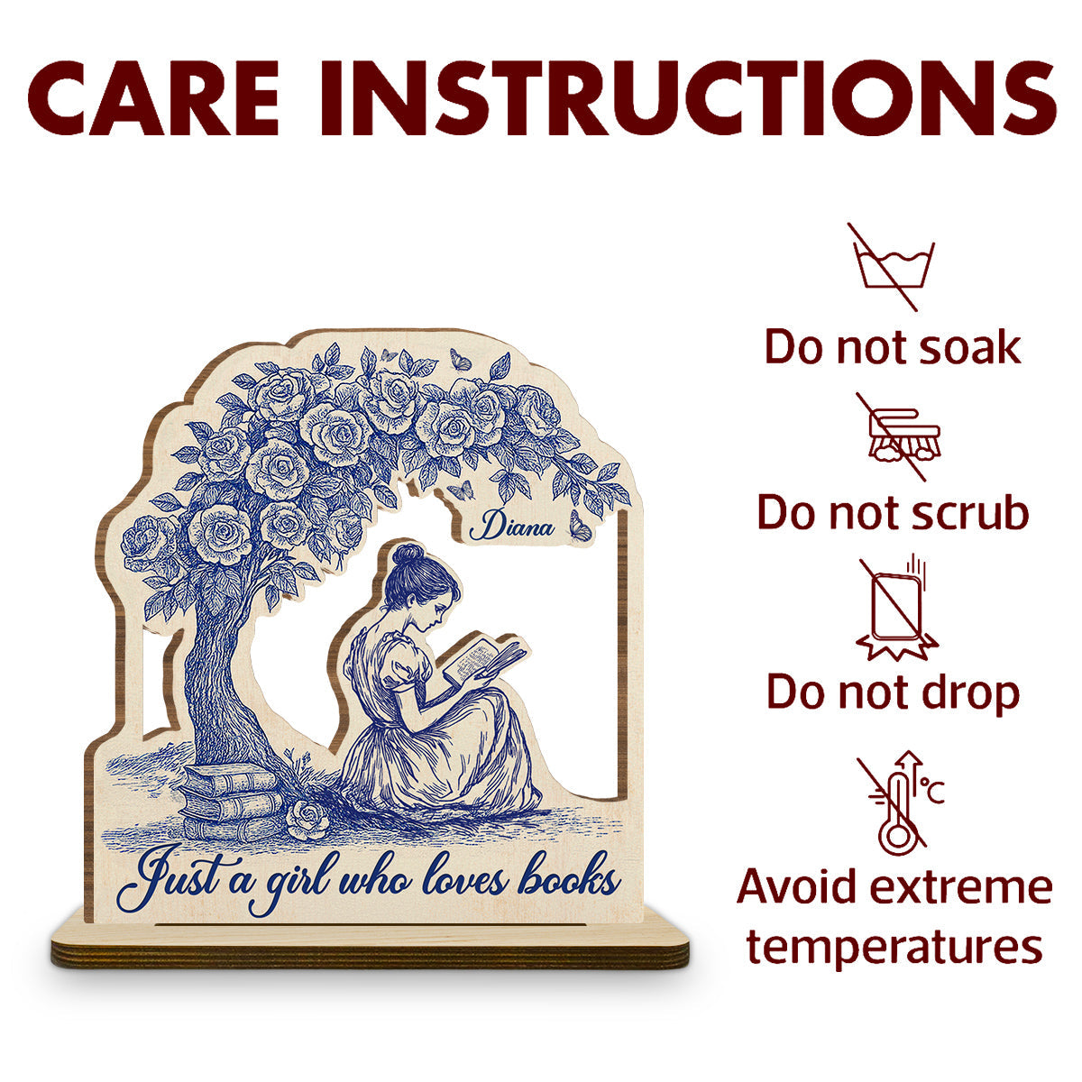 Just A Girl Loves Book - Personalized Custom 2-Layer Wood Plaque With Flat Base