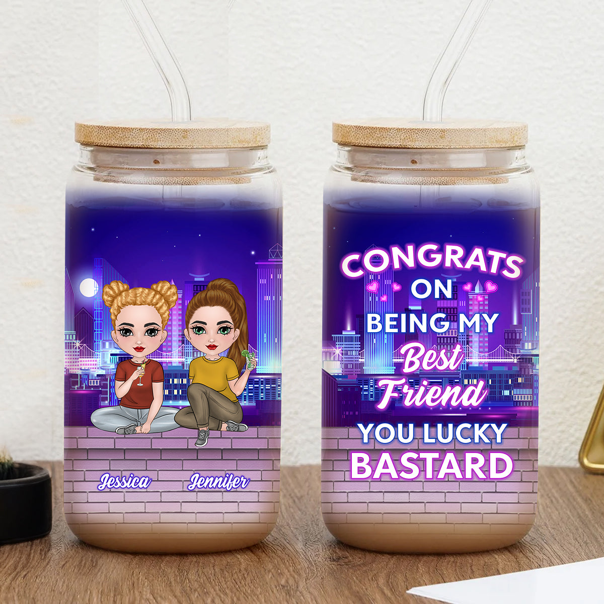 Congrats On Being My Bestie - Personalized Custom Glass Can