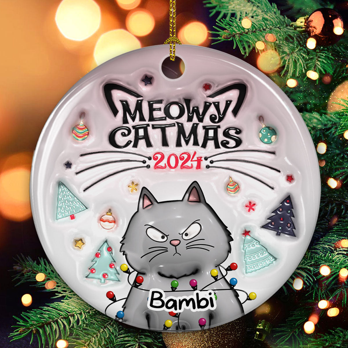 Meowy Catmas - Personalized Custom 3D Inflated Effect Ceramic Ornament