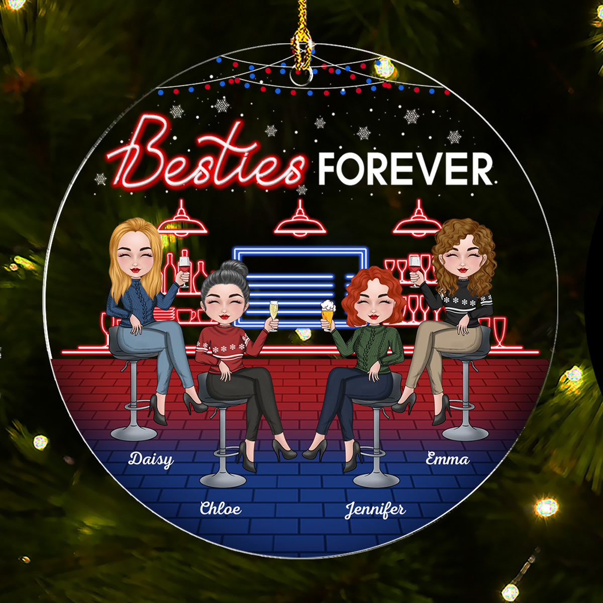 Bonding Over Alcohol Christmas Besties - Personalized Custom Acrylic Ornament