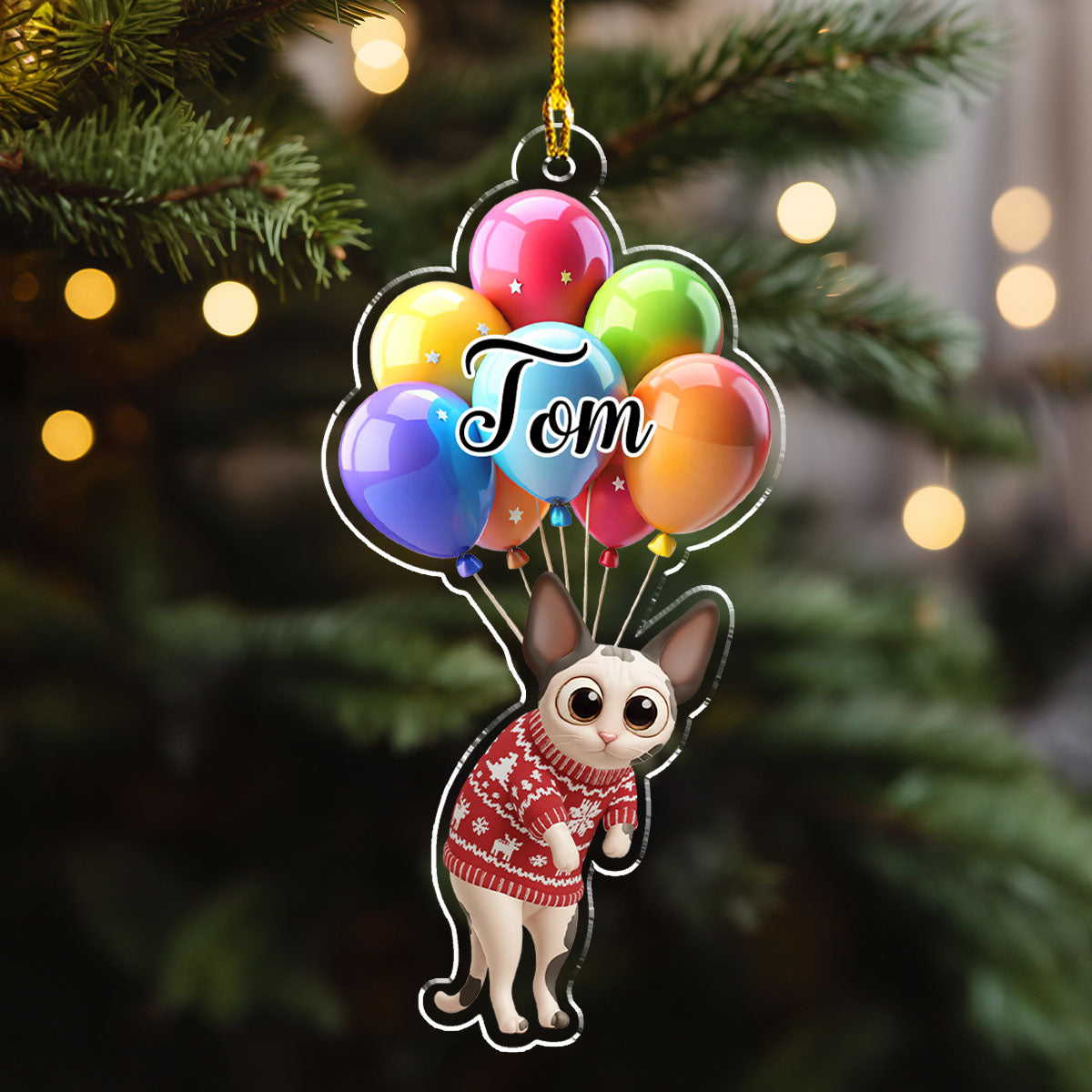 Cat Hanging Cartoon - Personalized Custom Acrylic Ornament