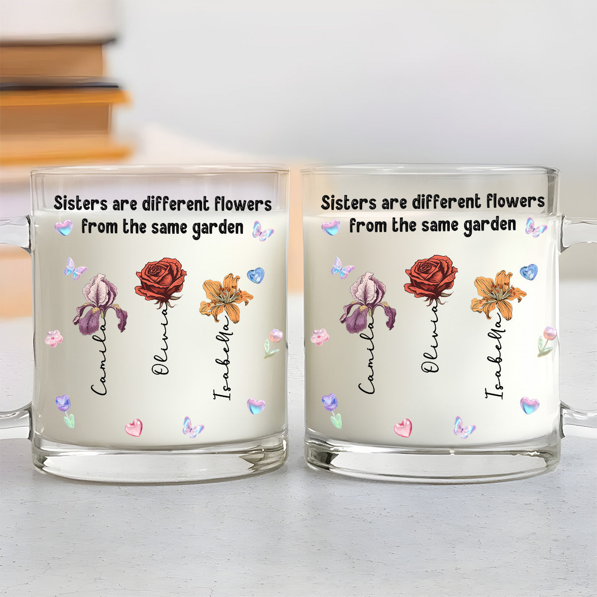 Sisters Forever Connected - Personalized Custom Glass Mug