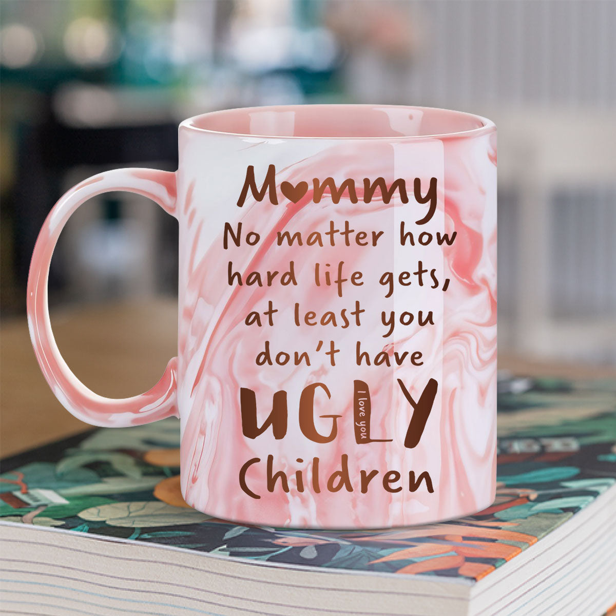 Mom Life Funny - Personalized Custom Pink Marble Mug