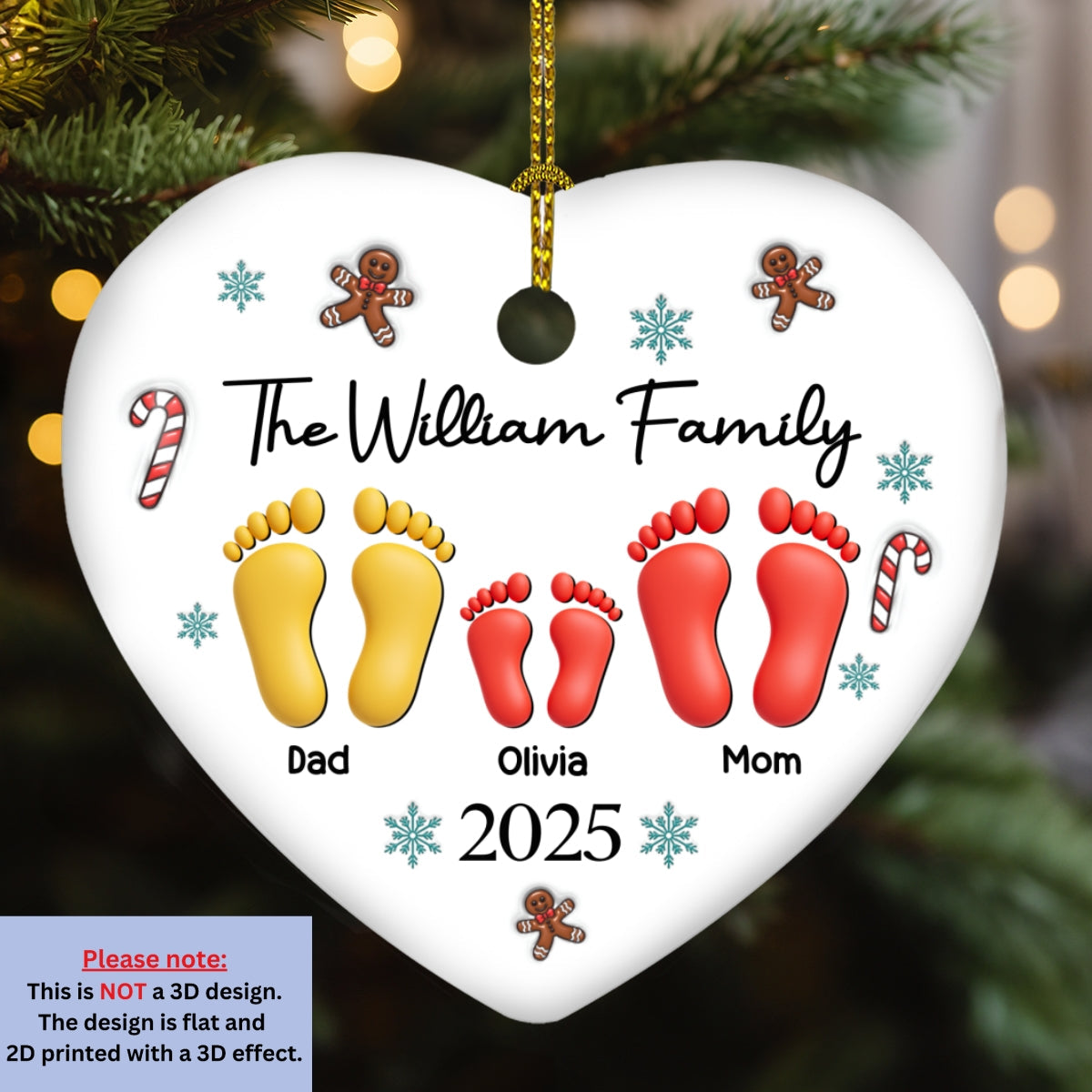 Family Together Christmas 2025 - Personalized Custom 3D Effect Ceramic Ornament