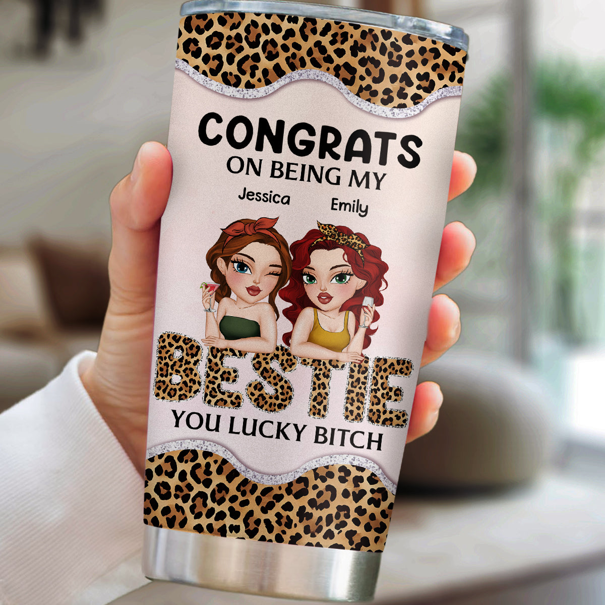 Congrats On Being My Bestie Leopard - Personalized Custom Tumbler