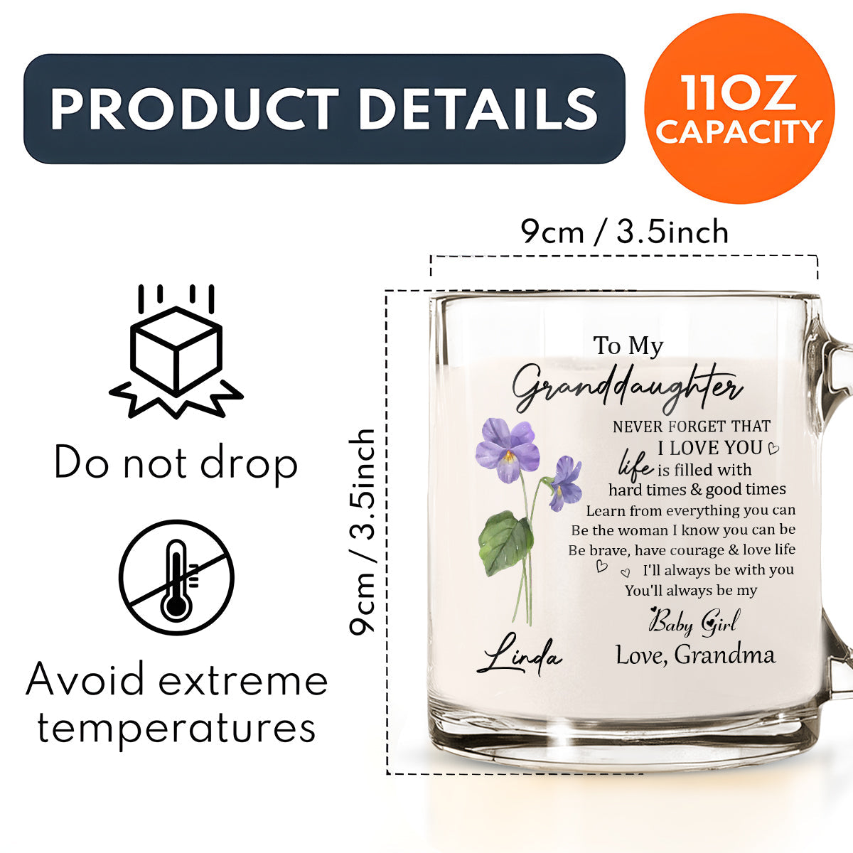 Never Forget Granddaughter - Personalized Custom Glass Mug