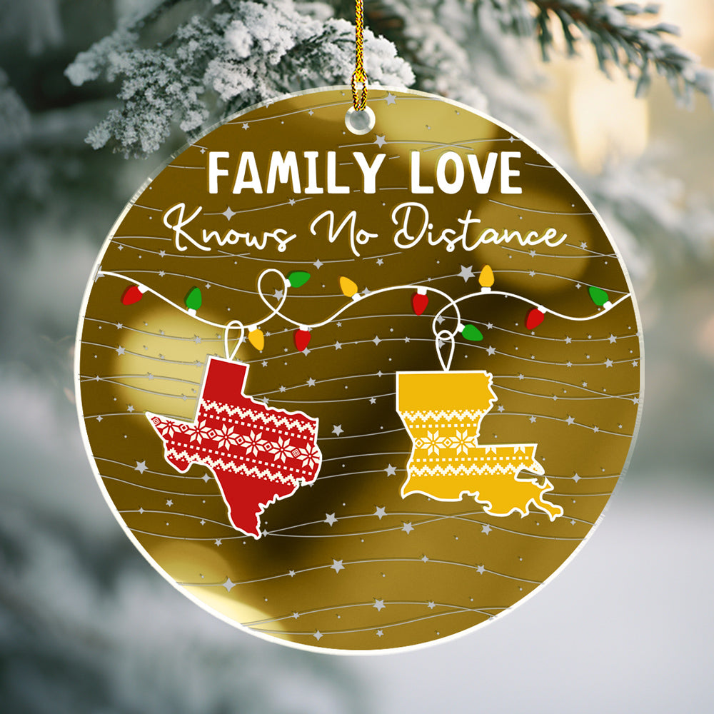Family Love Knows No Distance - Personalized Custom Mirrored Acrylic Ornament