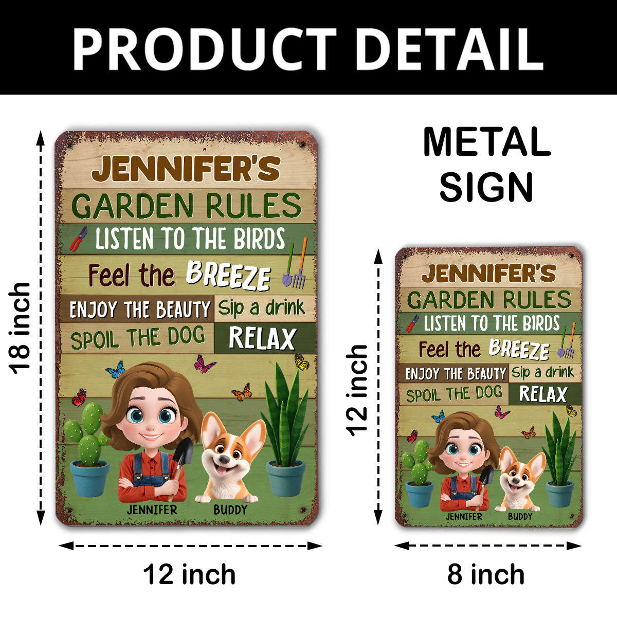 Garden Rule Cartoon - Personalized Custom Metal Sign