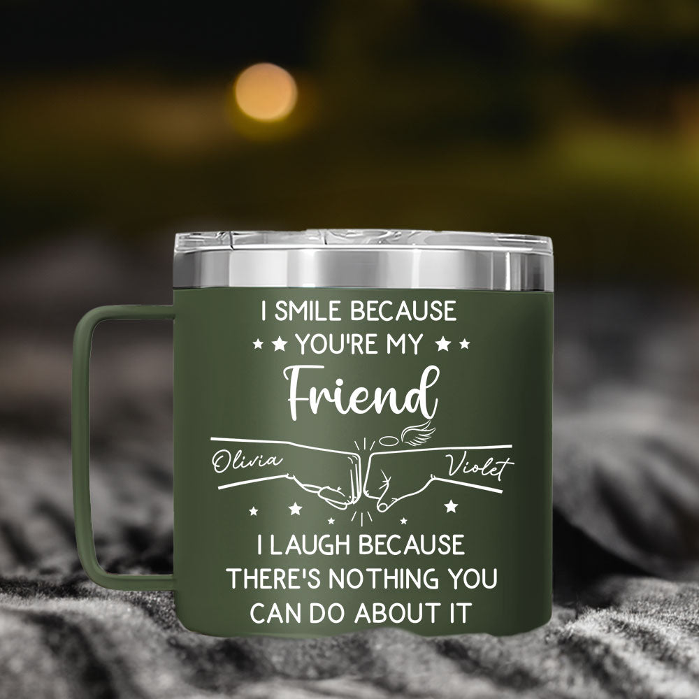 I Laugh Because Of You Brother - Personalized Custom 14oz Stainless Steel Tumbler With Handle