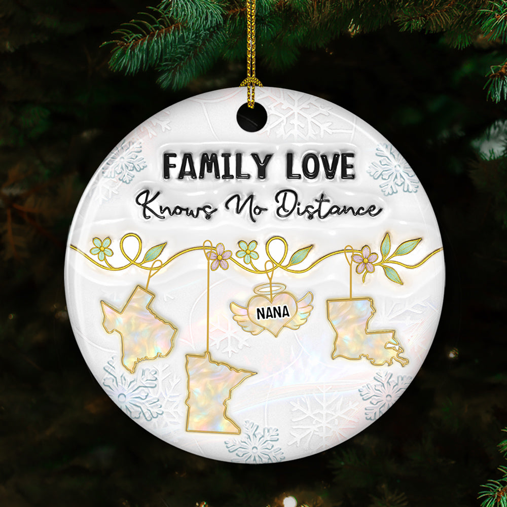 Family Love Knows No Distance Mother Of Pearl Memorial - Personalized Custom 3D Inflated Effect Ceramic Ornament