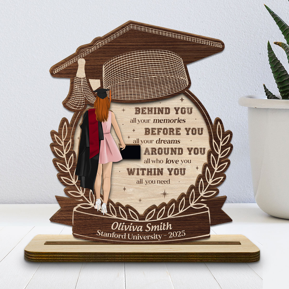 Happy Graduation We Love You - Personalized Custom 2-Layer Wood Plaque With Flat Base