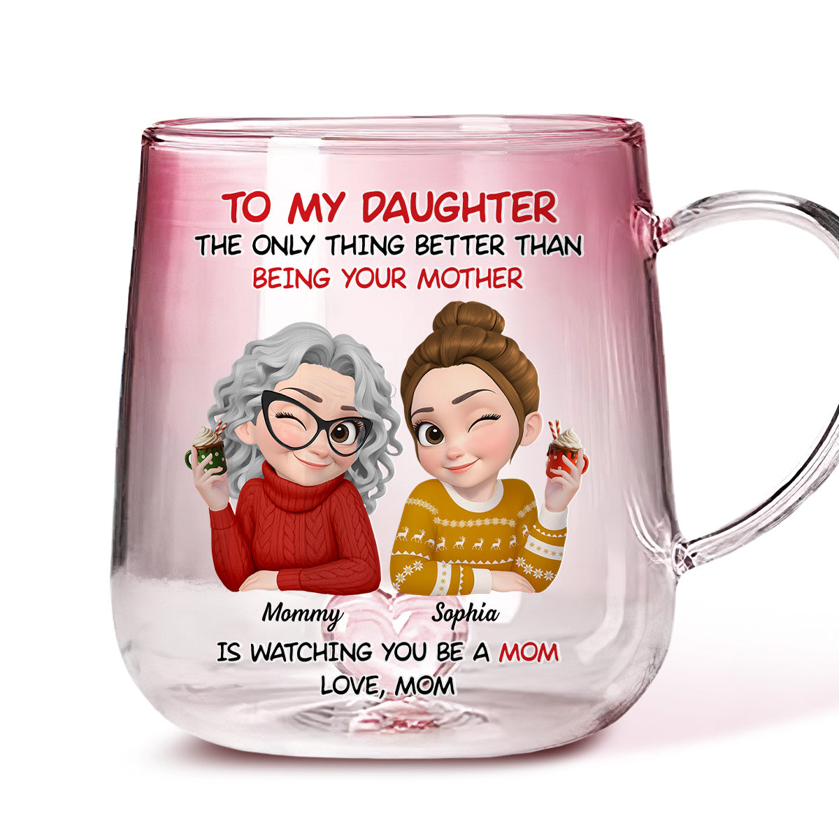 Love Seeing You As Mom - Personalized Custom Pink Gradient Glass Mug