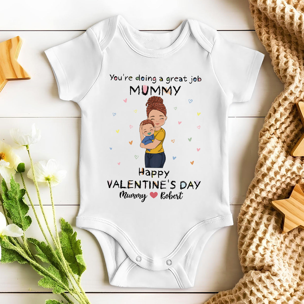 Mommy Doing A Great Job Happy Valentine - Personalized Custom Baby Onesie