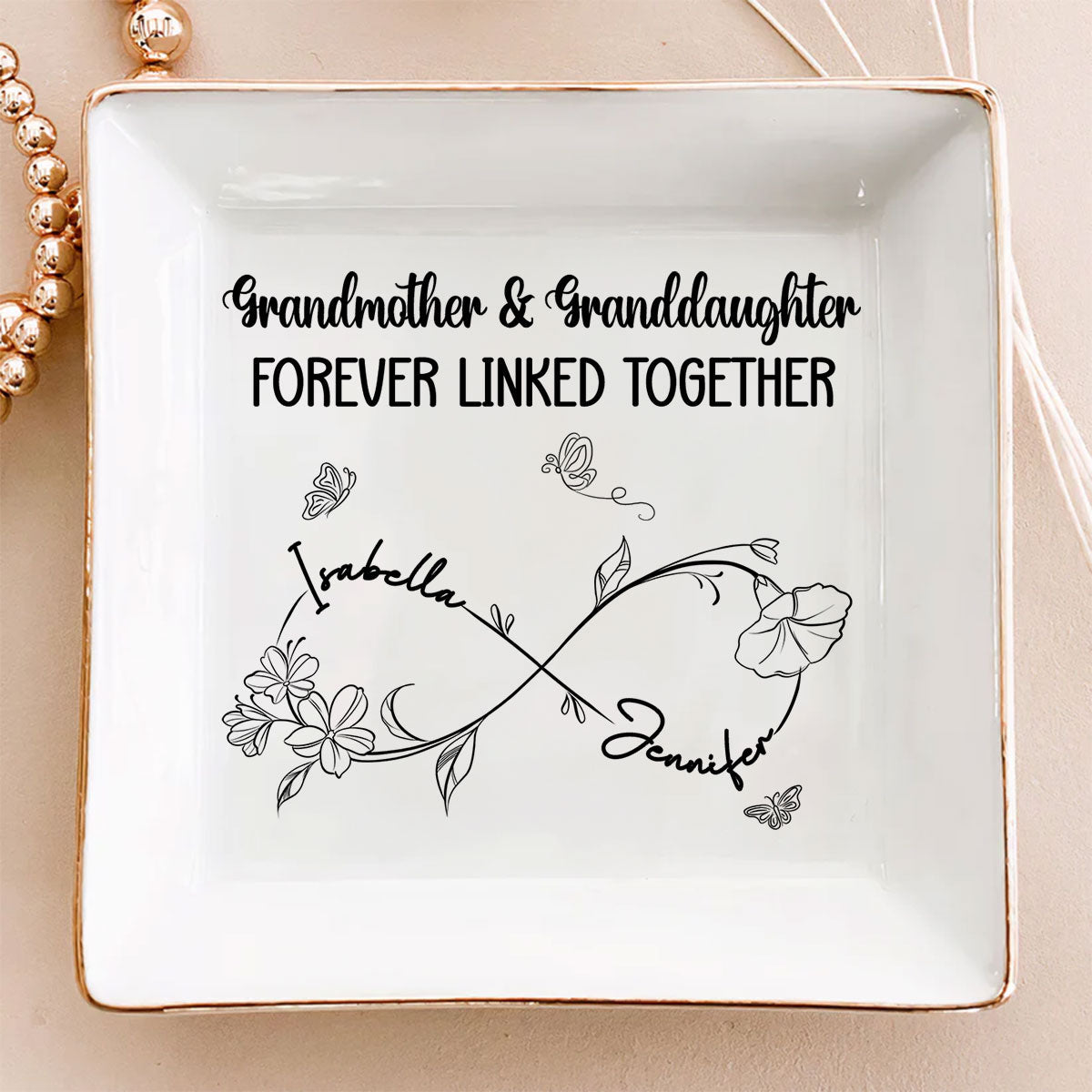 Grandmother And Granddaughter Forever Linked Together - Personalized Custom Jewelry Dish