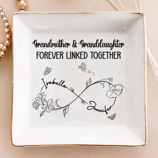 Grandmother And Granddaughter Forever Linked Together - Personalized Custom Jewelry Dish