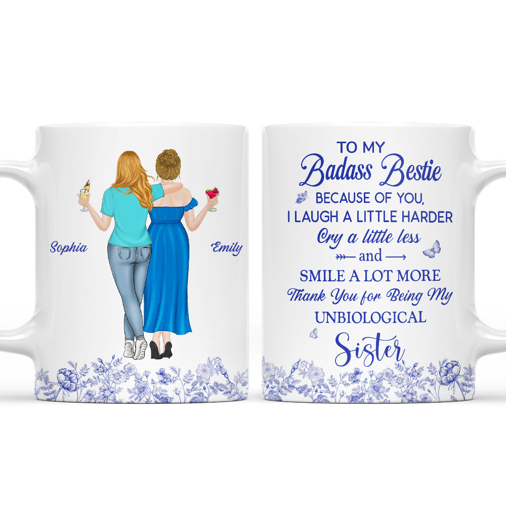 Thank You for Being My Sister Flower Toile - Personalized Custom Coffee Mug