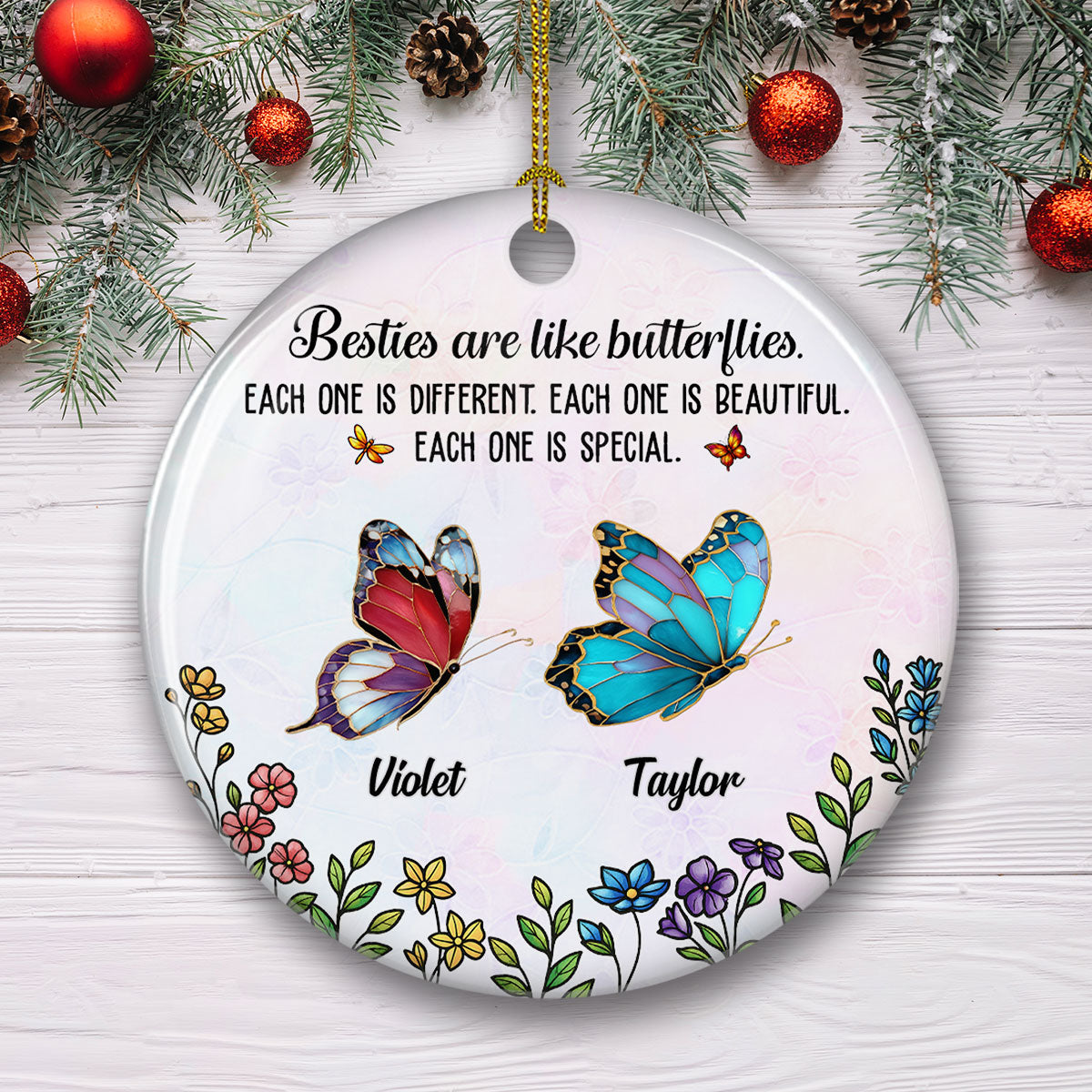 Festive Sister Love - Personalized Custom Ceramic Ornament