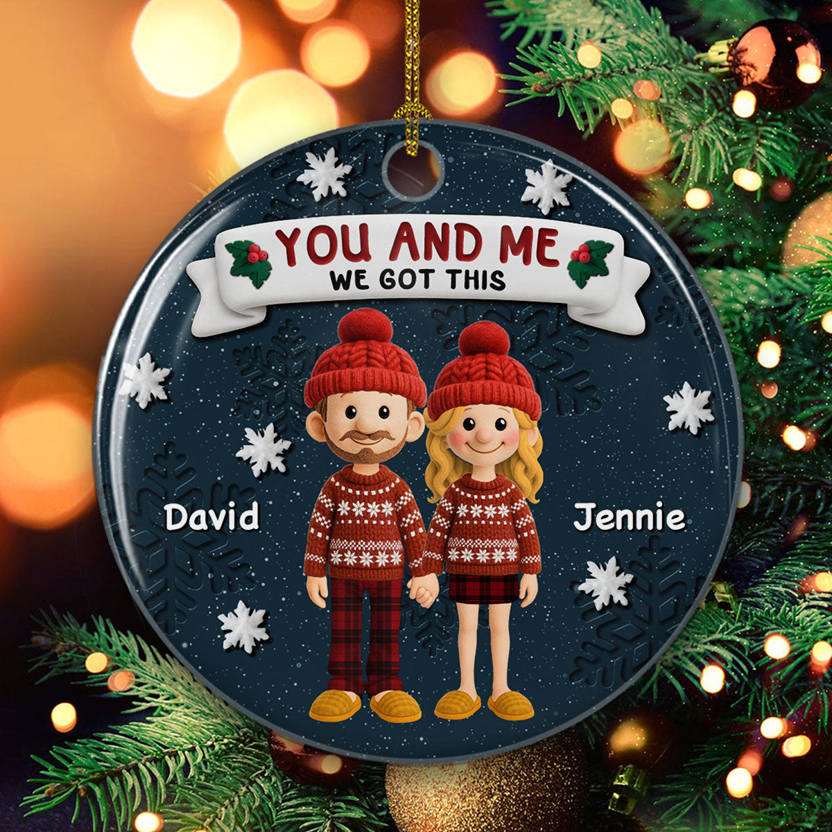Winter Family Moment - Personalized Custom 3D Effect Ceramic Ornament