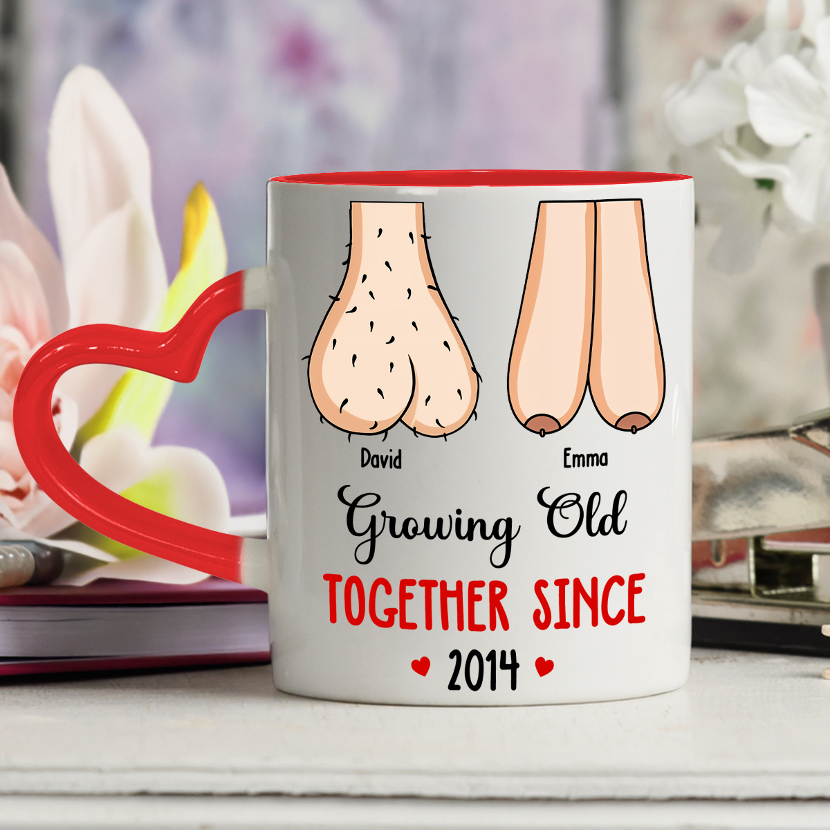 Grow Old With You - Personalized Custom Heart Handle Mug