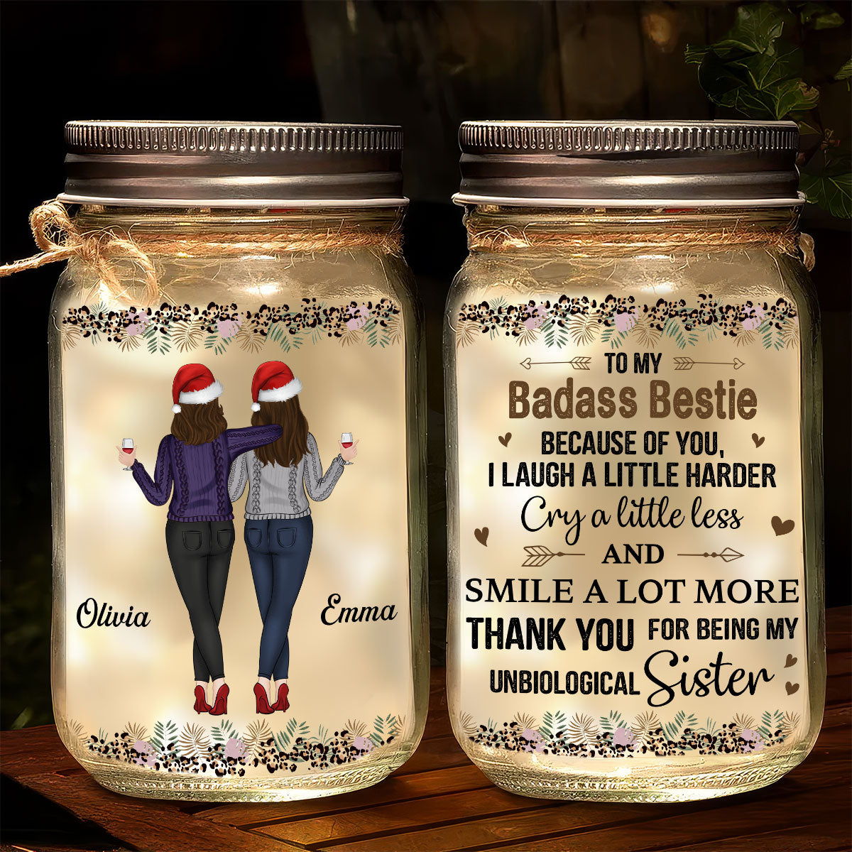 Thanks For Being My Unbiological Sister - Personalized Custom Mason Jar Light