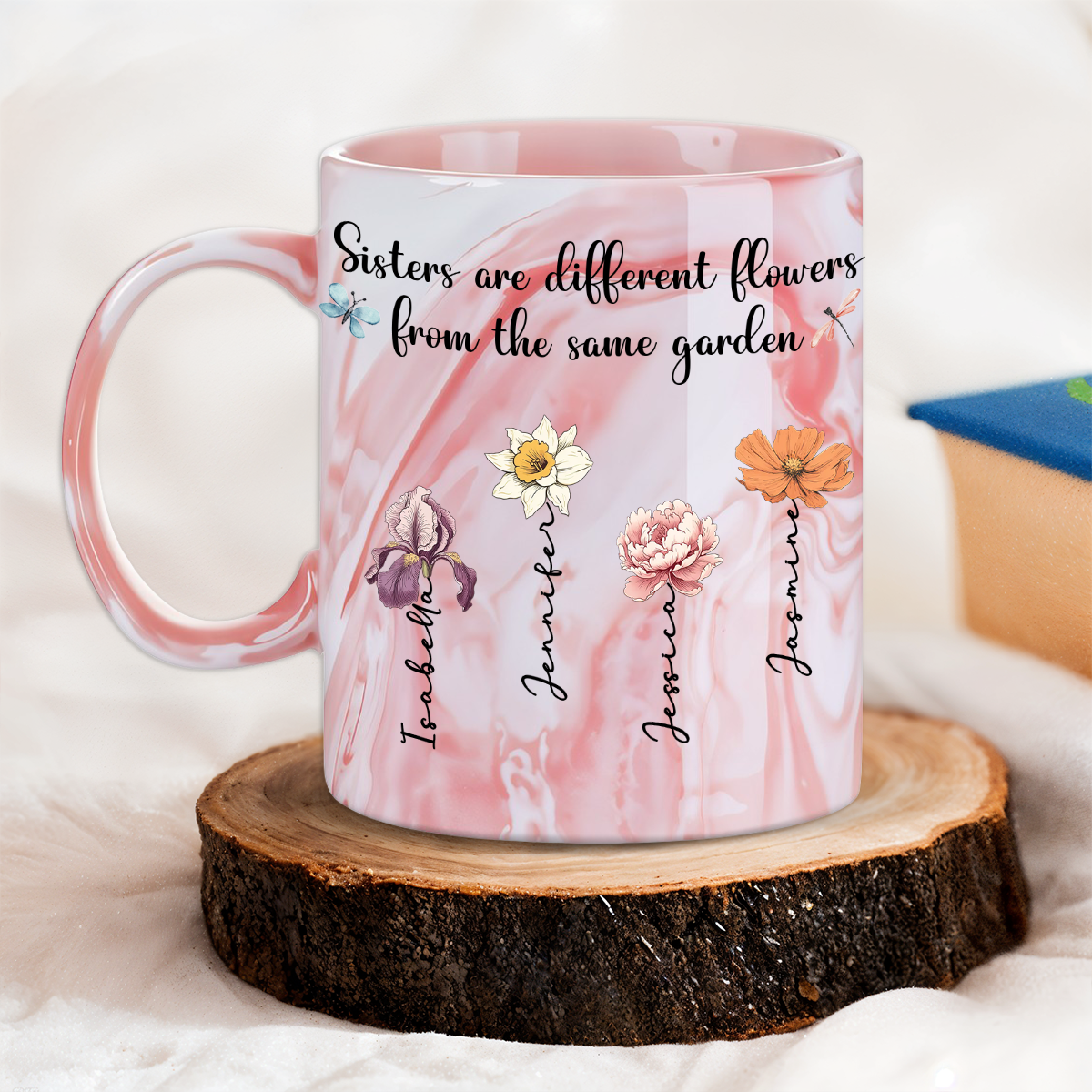 Sisters Forever - Personalized Custom Pink Marble Mug