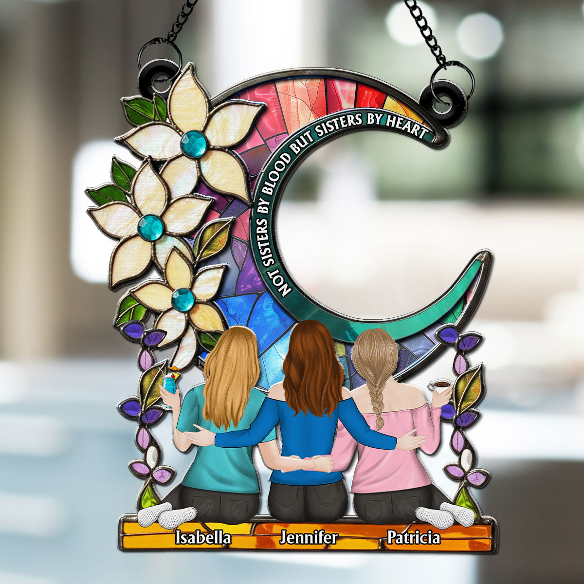 Our Hearts Made Us Sisters - Personalized Custom Suncatcher