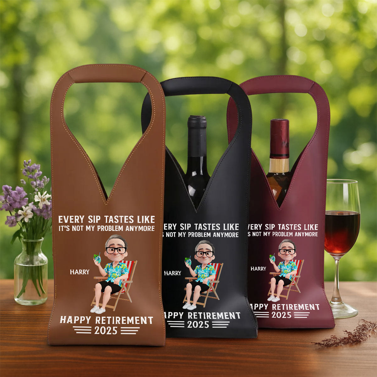 Happy Retirement - Personalized Custom Leather Wine Bag