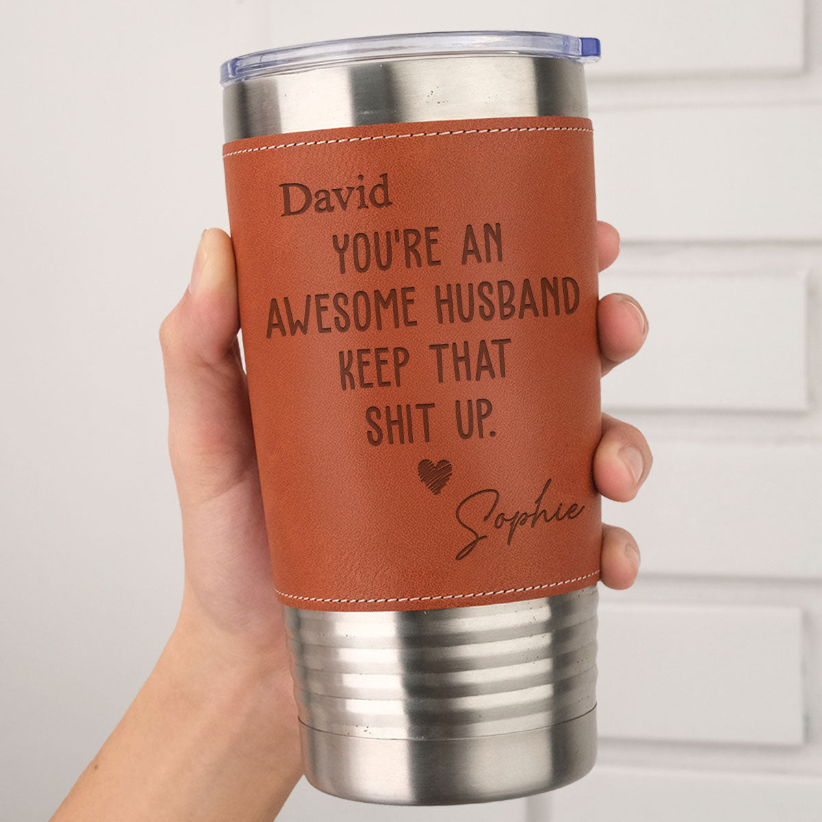 Awesome Husband -  Personalized Custom Engraved Leather Tumbler