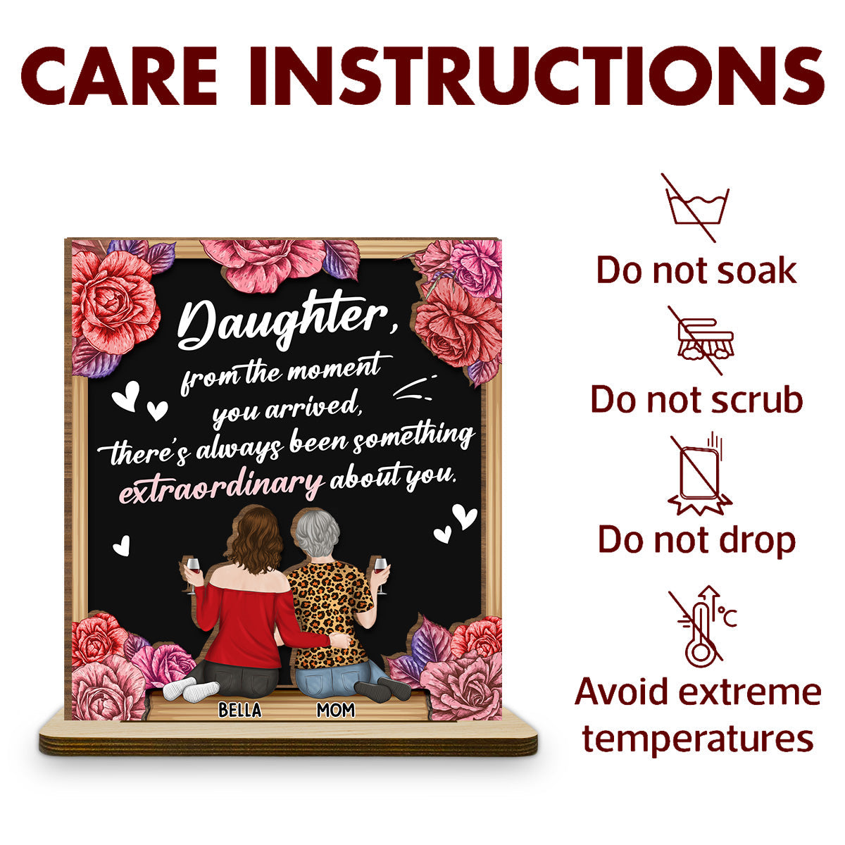 An Extraordinary Gift For Mom - Personalized Custom 2-Layer Wood Plaque With Flat Base