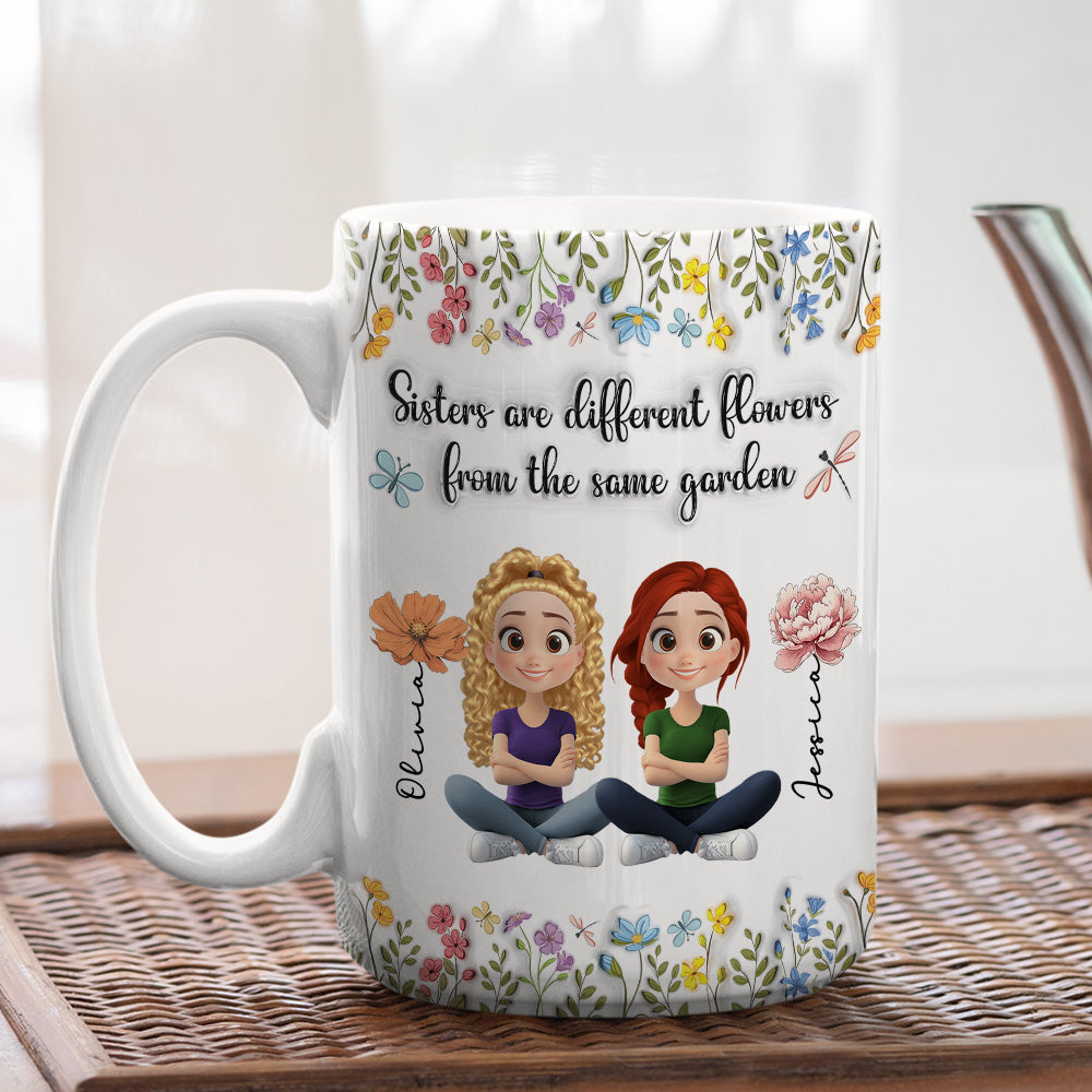 Sisters Are Different Flowers Cartoonize - Personalized Custom 3D Inflated Effect Mug