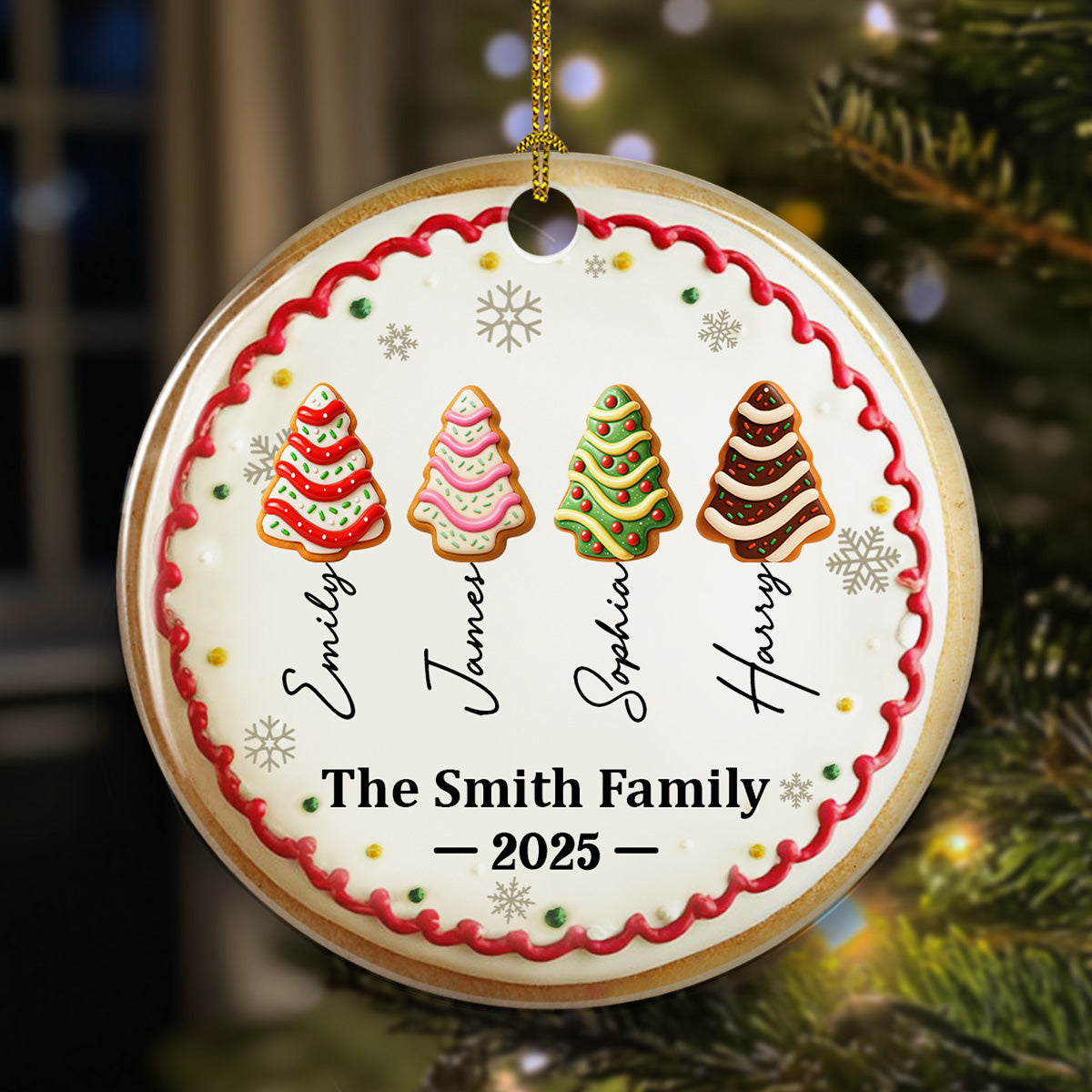 Family Christmas Cake Names - Personalized Custom 3D Effect Ceramic Ornament