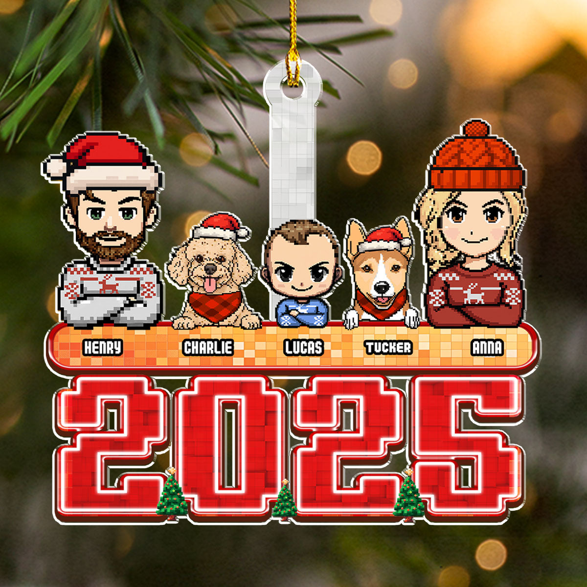 Family Pixel 2025 - Personalized Custom Acrylic Ornament
