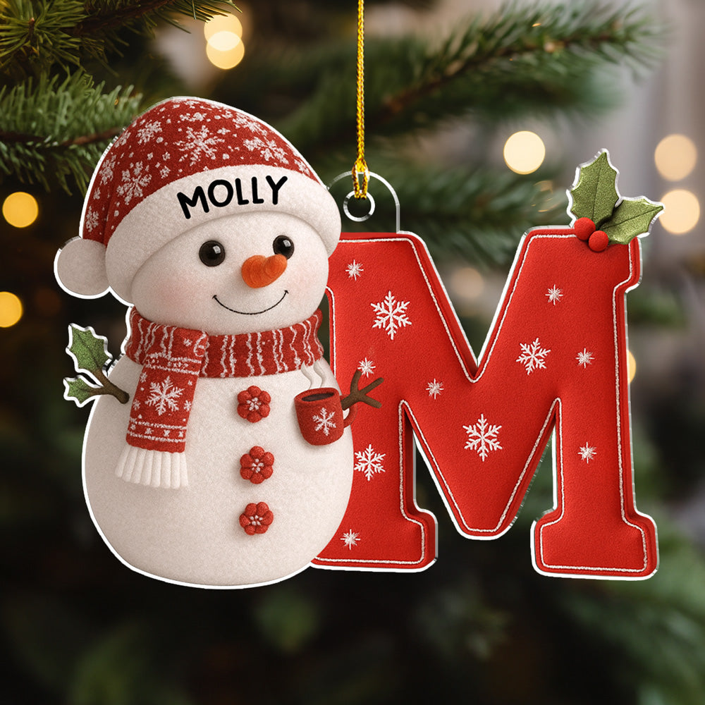 Little Snowman Joy With Letter - Personalized Custom Acrylic Ornament