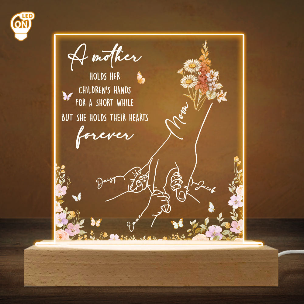 Mother Holds Her Children Heart Forever - Personalized Custom LED Light