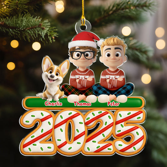 Couple And Dog Tree Cake - Personalized Custom Acrylic Ornament