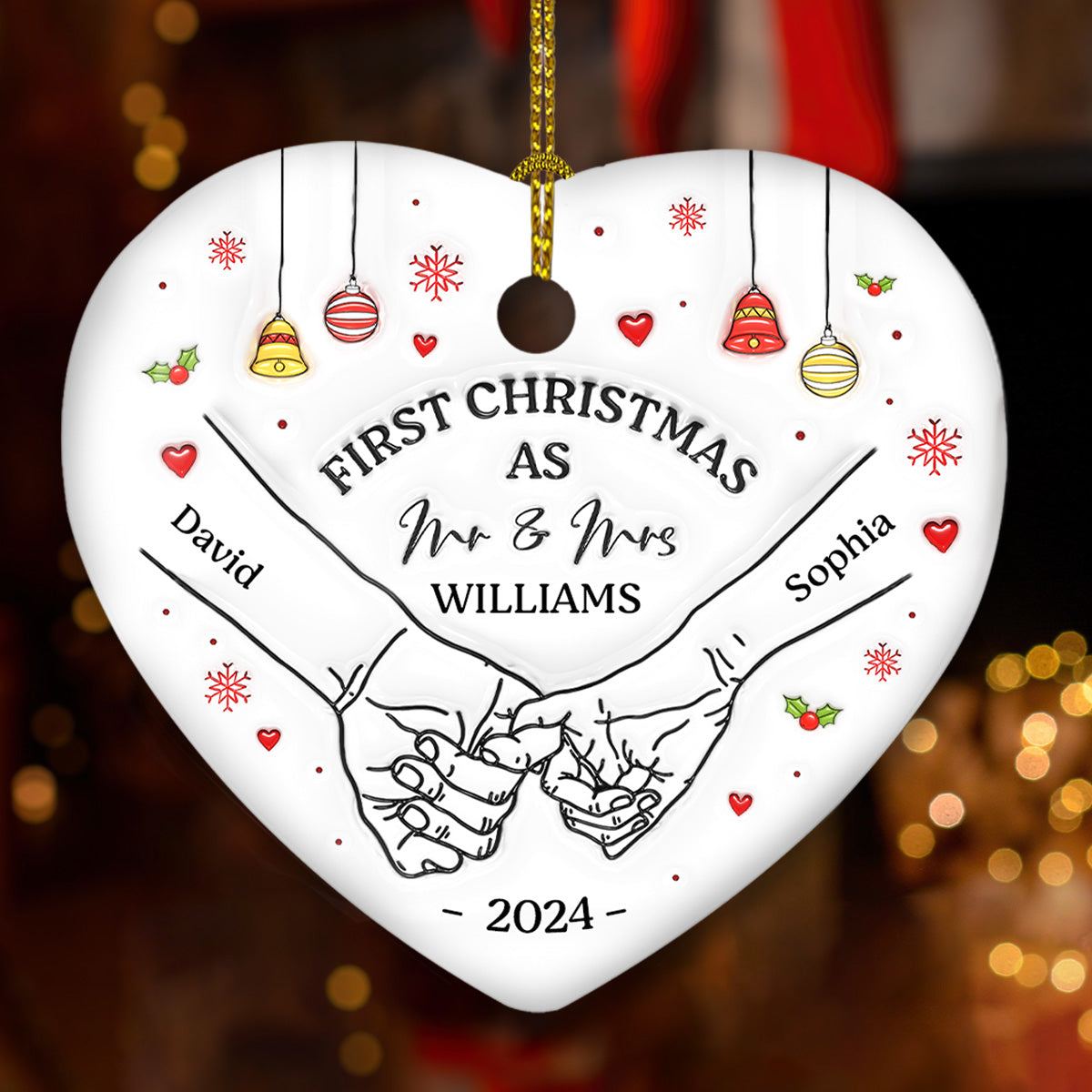 Our First Christmas Heart - Personalized Custom 3D Inflated Effect Heart Ceramic Ornament