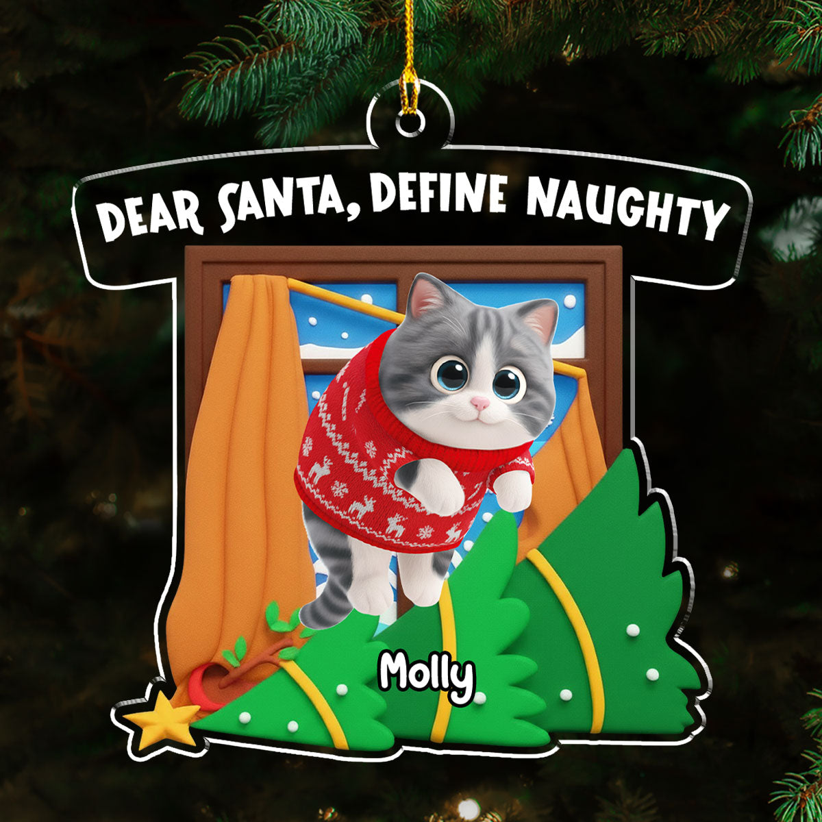 Santa Define Cat Naughty Cartoon - Personalized Custom Acrylic Ornament