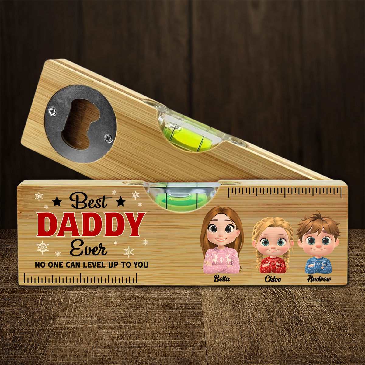 No One Level Up To You Christmas - Personalized Custom Wooden Spirit Level Bottle Opener