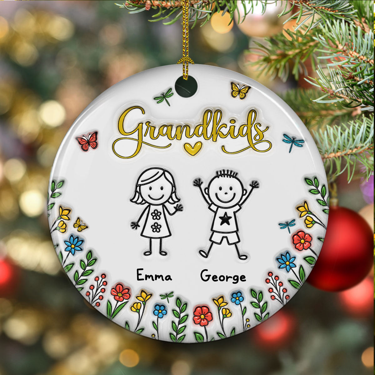 Grandkids Make Life Grand - Personalized Custom 3D Inflated Effect Ceramic Ornament